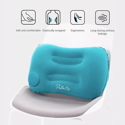 Ultralight Inflatable Travel Pillow Press to Inflate Compressible Ergonomic Neck and Lumbar Support While Camping Driving Sleeping Dark Blue