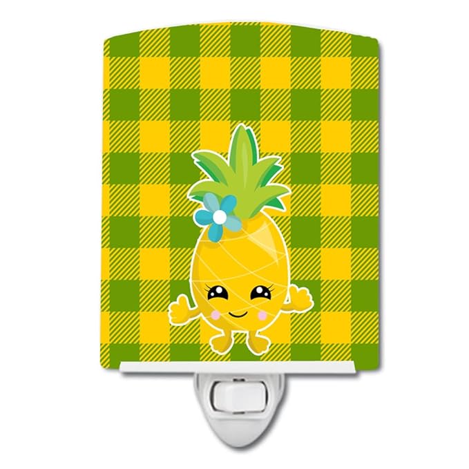Caroline's Treasures BB8961CNL Pineapple Girl Face Ceramic Night Light Compact, UL-Certified, Ideal for Bedroom, Bathroom, Nursery, Hallway, Kitchen, 6x4x3, Multicolor