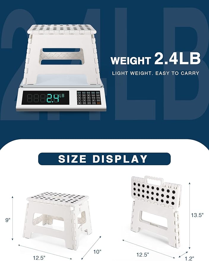 Folding Step Stool 9", Kids Step Stool, Heavy Duty Step Stools for Adults, Compact Foot Stools, Light-Weight Toddler Step Stool for Kitchen, Bathroom, Holds Up to 300 lbs (White)