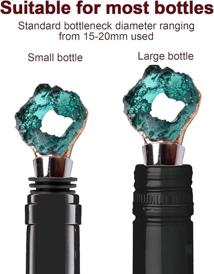 Decorative Wine Stopper Set of 2,Cool Wine Bottle Stoppers for Glass Bottles,Crystal Bottle Stopper Fits Standard Bottles,Fancy Decors Wine Tools (Green Crystal)