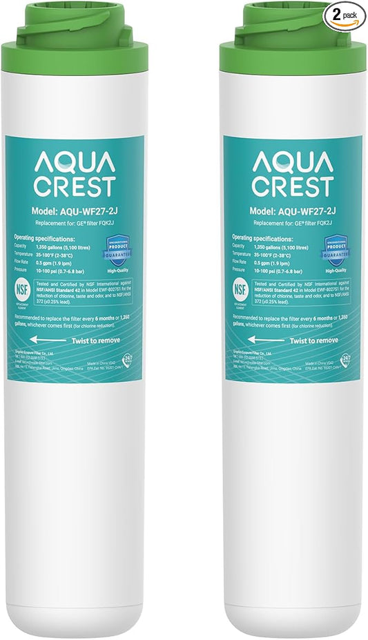 AQUACREST FQK2J Under Sink Water Filter, Replacement for GE FQK2J, FQK1K, 1320 Gallons Dual Flow Drinking Water Replacement Filters (2 Count)
