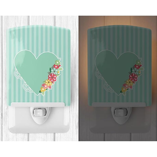 Caroline's Treasures BB8773CNL Heart and Flowers #2 Ceramic Night Light Compact, UL-Certified, Ideal for Bedroom, Bathroom, Nursery, Hallway, Kitchen, 6x4x3, Multicolor