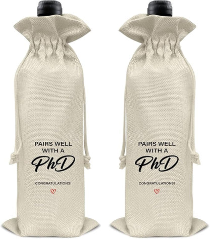 HOIJAUMAI Phd Graduation Gifts Doctorate Degree Graduation Wine Bag Pairs Well with a Phd Wine Gift Bags for Men Women