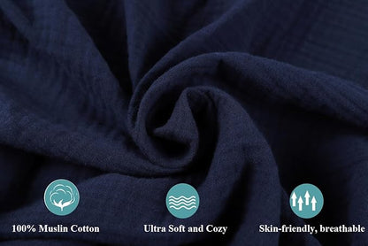 Muslin Square Playard/Playpen Fitted Sheets, Perfect for 36 X 36 Inch Portable Playard Soft 100% Cotton Grey & Navy