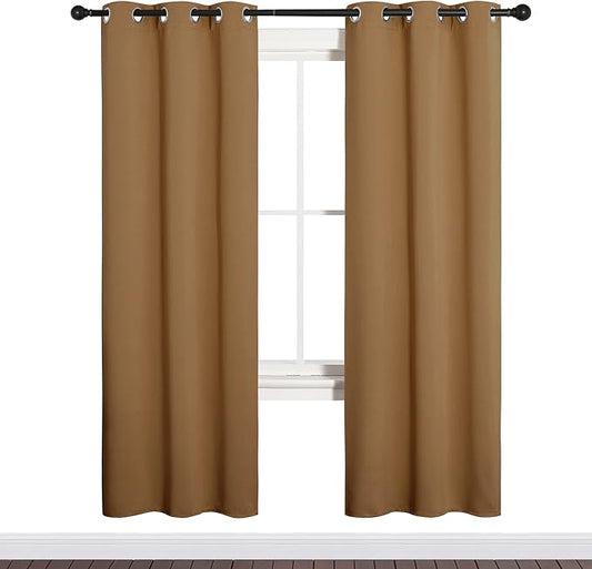 NICETOWN Sleek Blackout Curtains 72 inches Length for Windows, Noise Reducing and Block Draft Panels for Door Doorway Laundry Office Luxury Decor Theme (2 Panels, Gold Brown, W34 x L72 -Inch)