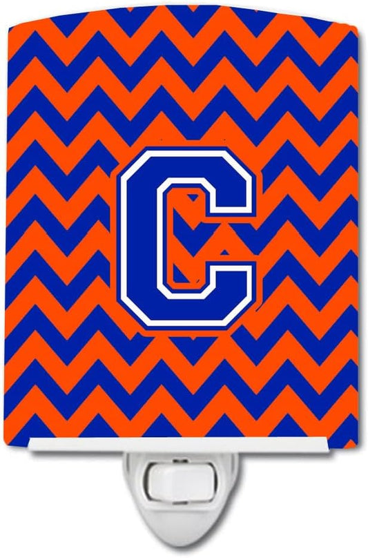 Caroline's Treasures CJ1044-CCNL Letter C Chevron Orange and Blue Ceramic Night Light Compact, UL-Certified, Ideal for Bedroom, Bathroom, Nursery, Hallway, Kitchen, 6x4x3, Multicolor