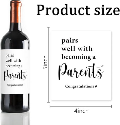 24 Pcs Parents Pregnancy Baby Announcement Wine Labels, Funny Pregnancy Baby Announcement Gifts for New Parents, Pairs Well With Becoming A Parents Wine Bottle Stickers Labels