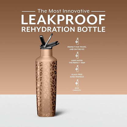 BrüMate ReHydration Mini Kids Water Bottle | 100% Leakproof Insulated Water Bottle for Kids with Straw | Stainless Steel Water Canteen | Perfect Kids Water Bottle for School | 16oz (Gold Leopard)