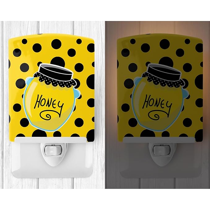Caroline's Treasures BB8598CNL Bee Honey Jar on Polkadots Ceramic Night Light Compact, UL-Certified, Ideal for Bedroom, Bathroom, Nursery, Hallway, Kitchen, 6x4x3, Multicolor