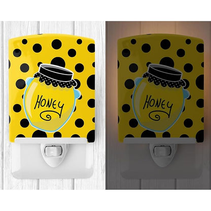 Caroline's Treasures BB8598CNL Bee Honey Jar on Polkadots Ceramic Night Light Compact, UL-Certified, Ideal for Bedroom, Bathroom, Nursery, Hallway, Kitchen, 6x4x3, Multicolor