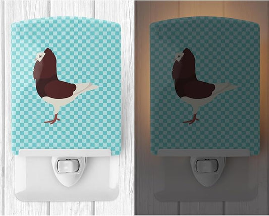 Caroline's Treasures BB8122CNL Capuchin Red Pigeon Blue Check Ceramic Night Light Compact, UL-Certified, Ideal for Bedroom, Bathroom, Nursery, Hallway, Kitchen, 6x4x3, Multicolor