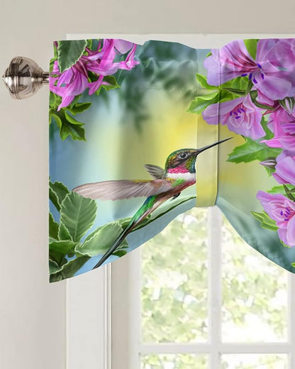 Pink Flowers Blackout Tie Up Valance Curtains for Kitchen Windows Hummingbird Window Toppers Balloon Shades for Living Room/Bathroom/Bedroom,1 Panel,54" X 18"