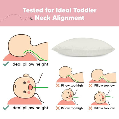 2-Pack Toddler Pillow - Soft Organic Cotton Toddler Pillows for Sleeping - 13X18 Small Pillow for Kids - Kids Pillows for Sleeping - Kids Pillow for Travel, School, Nap, Age 2 to 5 (Pearl Gray)