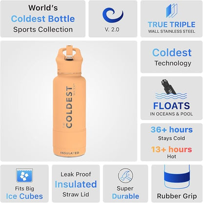 Coldest Sports Water Bottle with Straw Lid Vacuum Insulated Stainless Steel Metal Thermos Bottles Reusable Leak Proof Flask for Sports Gym(32 oz Sahara Tan)