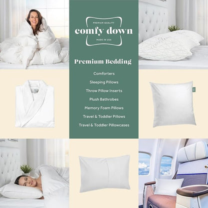 ComfyDown 50/50 Down Feather Blend ComfyDream Bed Pillow for Sleeping, Egyptian Cotton Cover, Made in USA, Queen Size (King)