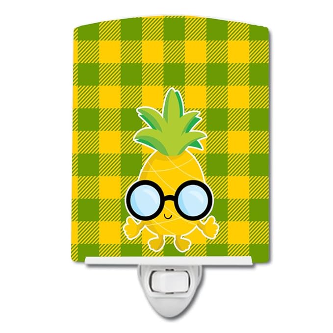 Caroline's Treasures BB8964CNL Pineapple Face with Glasses Ceramic Night Light Compact, UL-Certified, Ideal for Bedroom, Bathroom, Nursery, Hallway, Kitchen, 6x4x3, Multicolor