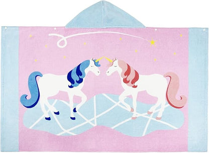 BANGSAUR Kids Hooded Bath Beach Towels, Oversize 100% Cotton 50"x30" Wrap, Toddlers Girls 3-12 Years Coverup Double Unicorn
