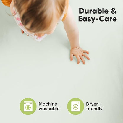 Pack and Play Sheets Fitted, 2-Pack Mini Crib Sheets - Pack N Play Sheets, Organic Fitted Crib Sheet for Pack and Play Mattress, Playard Baby Crib Sheets, Crib Sheets Neutral for Boys, Girls (Aloe)