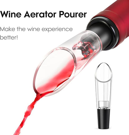 Wine Opener Gift Set Premium Wing Corkscrew Wine Bottle Opener with Multifunctional Bottles Opener, Wine Foil Cutter, Wine Vacuum Stopper, Wine Aerator Pourer Upgrade for Wine Lovers Man Woman, Black