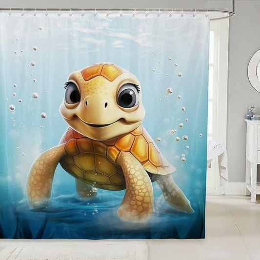 Feelyou Cute Sea Turtle Shower Curtain Kids 3D Print Fabric Shower Curtain Ocean Animal Bathroom Waterproof Accessories with 12 Hooks for Women Men Ocean Theme Curtains,72x84 Inches