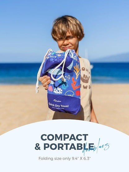 Kids Beach Towels 2 Pack 60''x30'', Quick Dry, Sand Free, Compact, Lightweight, Absorbent, Girls & Boys Large Microfiber Towels Gifts for Pool, Swim, Cruise Essentials