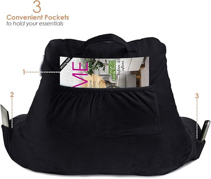 Nestl Reading Pillow for Kids, Small Bed Pillow, Back Pillow for Sitting in Bed, Memory Foam Chair Pillow, Reading & Bed Rest Pillows, Black Back Pillow for Bed, Arm Pillow with Pockets