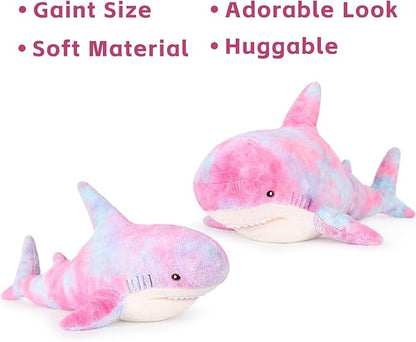 MorisMos Giant Shark Stuffed Animal, Chubby Shark Pillow Baby Shark Plush Toy Shark Toys Cute Stuffed Shark Plush Big Shark Plush Pillow for Kids, Purple, 40in
