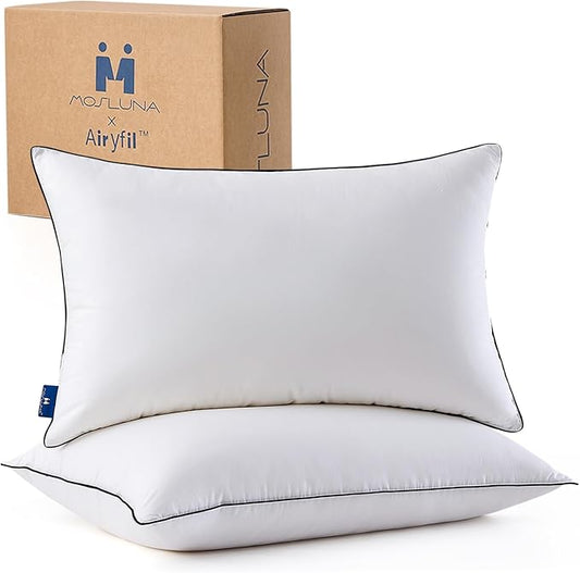 Goose Down Pillows King Size Set of 2, Luxury Hotel Collection Bed Pillow 2 Pack, Airyfil™ Powered Fillings & Feather Pillow，Soft Fluffy for Side, Back, Stomach Sleepers 20"x36"