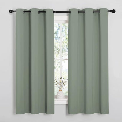 NICETOWN Greyish Green Nursery Essential Thermal Insulated Solid Grommet Top Blackout Short Curtains/Drapes for Son's Room (1 Pair, 42 x 63 inches)