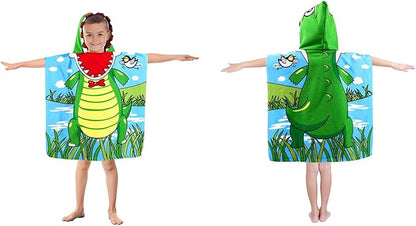 Kids Crocodile Hooded Beach Towel Boys Cute Ship Poncho Pool Towels with Hood 24*47" Soft Microfiber Swim Cover-ups Kids Ages 3-10 Thick Absorbent Cotton Hooded Bath Towels Wrap Bathrobe