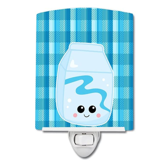 Caroline's Treasures BB6846CNL Blue Plaid and Milk Ceramic Night Light Compact, UL-Certified, Ideal for Bedroom, Bathroom, Nursery, Hallway, Kitchen, 6x4x3, Multicolor