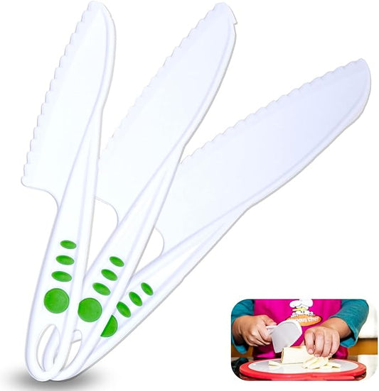 Curious Chef 3-Piece Nylon Knife Set for Kids, Dishwasher Safe Tools, Made with BPA-Free Plastic, Real Kitchen Kit