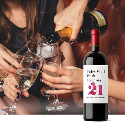 8 Pcs 21st Birthday Gifts for Her Him Wine Labels, 21 Year Old Birthday Gifts for Her Women Men Wine Bottle Stickers, Happy 21st Birthday Party Decorations for Her Him Wine Bottle Labels