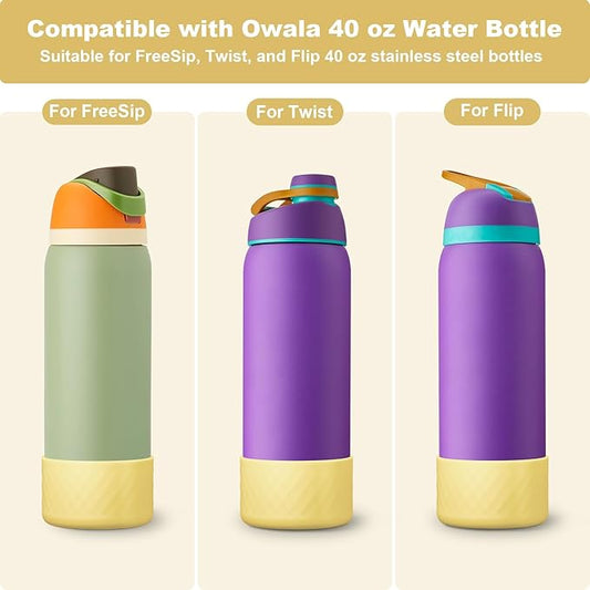 2PCS Silicone Water Bottle Boot for Owala 24oz 32oz 40oz, Anti-Slip Protective Sleeve Bottom Bumper Protector for FreeSip, Twist, and Flip Stainless Steel Water Bottles