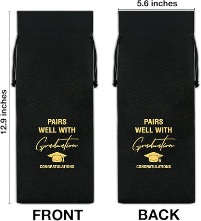 HOIJAUMAI Graduation Gifts for Women Men Graduation Wine Bag Pairs Well with Graduating Wine Gift Bags (Black)
