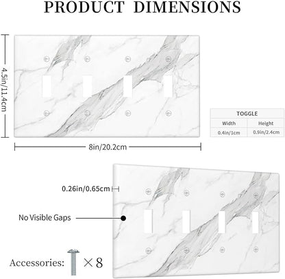 Marble Grey Wall Plate Decorative Light Switch Cover 4-Gang Quad Toggle Faceplate for Bathroom Farmhouse Kitchen Bedroom White