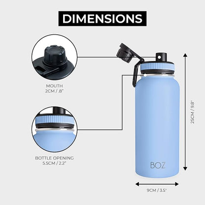 BOZ Stainless Steel Water Bottle - Vaccum Insulated Water Bottle 32 Oz - Wide Mouth BPA Free Sport Water Bottle for Gym with Spout Lid - Thermal Hot & Cold 1 Litre Light Blue Waterbottle