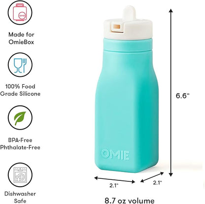 OmieBox Reusable Silicone Water Bottle - 8.7 oz, Straw Top, BPA-Free & Phthalate-Free, Leak-Proof (Teal)