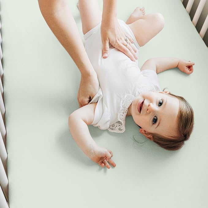 2-Pack Crib Sheets for Boys,Girls - Viscose Derived from Bamboo Fitted Crib Sheet, Organic Baby Crib Sheets, Crib Mattress Sheet,Toddler Bed Sheets,Baby Sheets for Crib Fitted Sheets(Aloe)