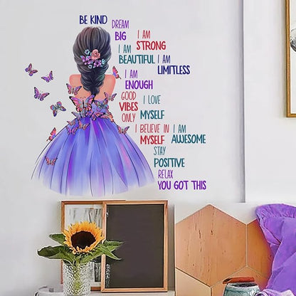 Butterfly Girl Inspirational Wall Stickers, Motivational Lettering Quotes Butterfly Wall Decals Removable Vinyl Peel and Stick for Woman Kids Baby Nursery Bedroom Toddler Room Art Decoration