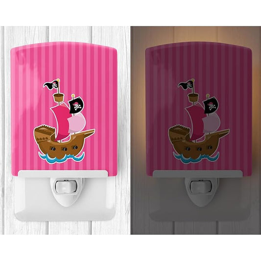 Caroline's Treasures BB8970CNL Pirate Ship Pink Ceramic Night Light Compact, UL-Certified, Ideal for Bedroom, Bathroom, Nursery, Hallway, Kitchen, 6x4x3, Multicolor