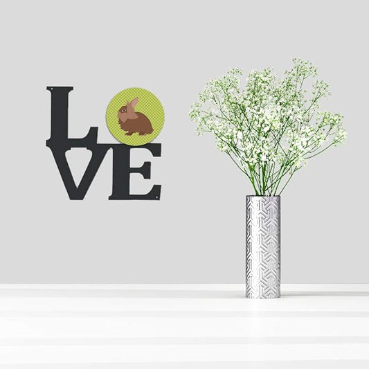 Caroline's Treasures BB7786WALV Lionhead Rabbit Green Metal Wall Artwork LOVE Indoor Outdoor Art Decor Patio, Bathroom, Kitchen Colorful Aluminum and Black Steel Sculpture