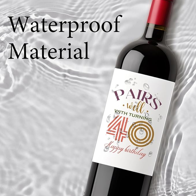 8 Pcs 40th Birthday Gifts for Women Men Wine Labels, Happy 40th Birthday Party Decorations Woman Man Wine Bottle Stickers, 40 Year Old Bbirthday Gifts for Women, 40th Wine Bottle Labels