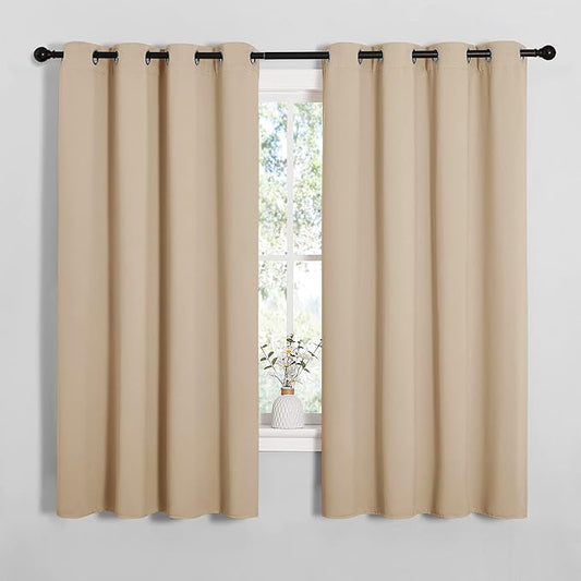 NICETOWN Room Darkening Curtain Panels for Cafe, Thermal Insulated Grommet Room Darkening Draperies/Drapes for Window (Biscotti Beige, 2 Panels, W55 x L68 -inch)