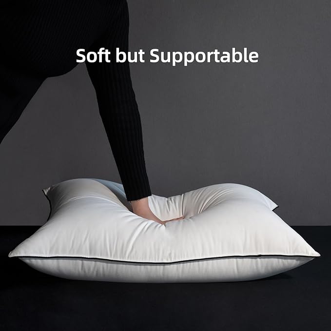 MAXICOZY Hungarian Goose Down Pillow Queen Size Pack of 2, 3-Chamber Bed Pillows Queen Size Set of 2, White Hotel Pillows for Sleeping, 460TC Soft Cotton Blend Shell- Queen (20" x 28"), 2 Pack