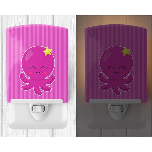 Caroline's Treasures BB8906CNL Nautical Pink Octopus #2 Ceramic Night Light Compact, UL-Certified, Ideal for Bedroom, Bathroom, Nursery, Hallway, Kitchen, 6x4x3, Multicolor