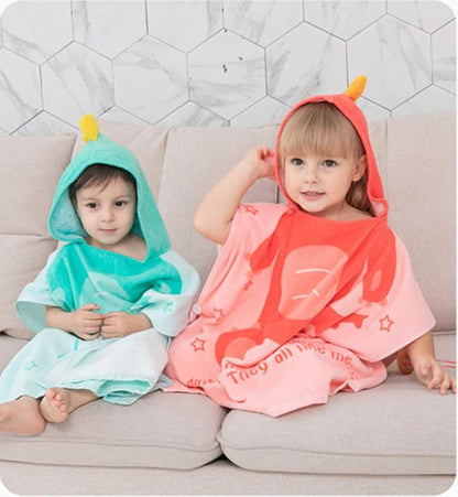 TONWHAR Kids Bath/Pool/Beach Hooded Poncho Towel-Cartoon Animal Pattern Cotton Beach Towel for Baby and Kids (Pink Dinosaur, 1-4 Years/Height:33.4"-43.3")