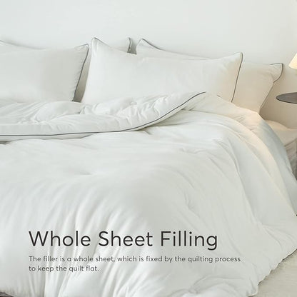 KASENTEX Super-Duper Ultra Soft Jersey Knit Twin Comforter Set - Buttery Smooth White Comforter – 2 Piece Solid Breathable Bedding - All Season Twin Comforter with 1 Pillow Case Sham, 68x88 inches