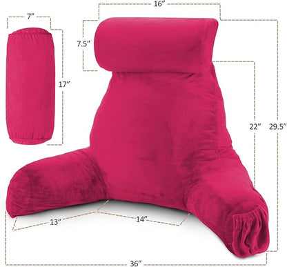 Nestl Reading Pillow Large Bed Pillow, Back Pillow for Sitting in Bed Shredded Memory Foam Chair Pillow, Reading & Bed Rest Pillows Hot Pink Back Pillow for Bed, Bed Chair Arm Pillow with Pockets