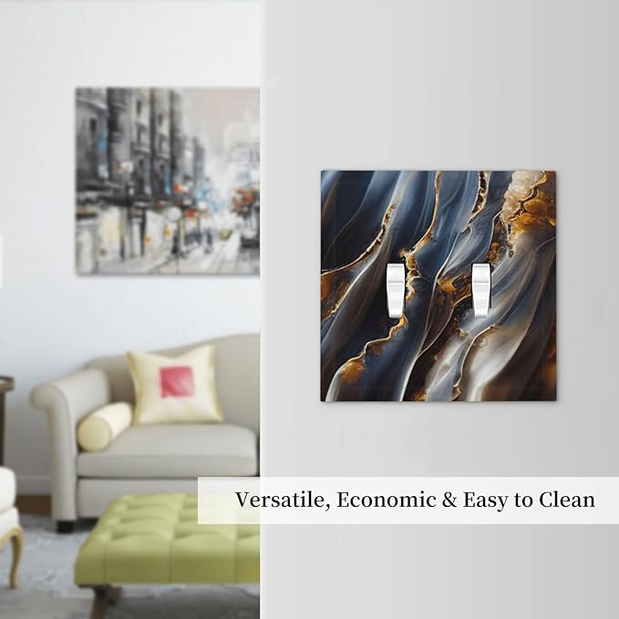Gradient Abstract Ripple Blue Gold Marble Printed Double Toggle Light Switch Covers 2 Gang Wall Plate Dual Decorative Switchplate Electrical Faceplate for Kitchen Bathroom Bedroom Decor